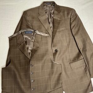 Paul Frederick Mens Brown Plaid‎ Suit Vest Blazer 38R Wool Formal Business